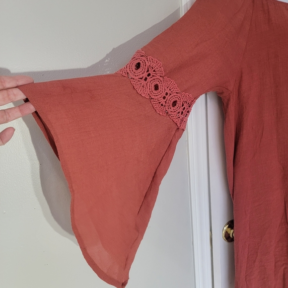 Wrangler Boho Flutter Sleeve Crochet Accent Dress Burnt Orange Rust Color Size M - Picture 3 of 12